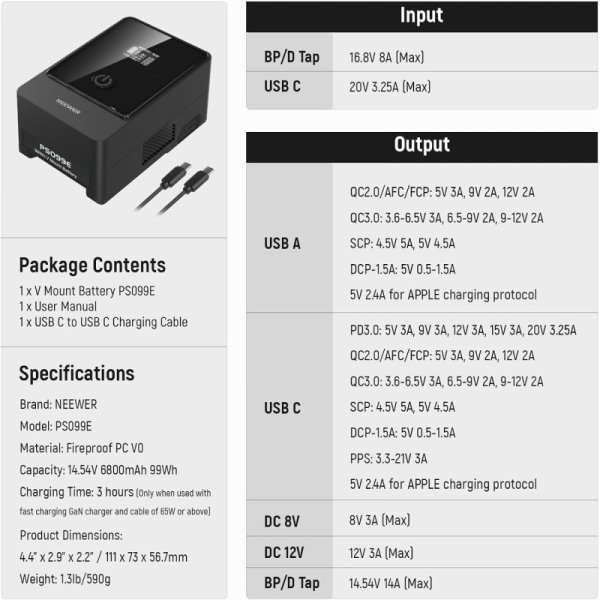 NEEWER Vマウントバッテリー 6800mAh 99Wh 14.5VミニVロック 九州・福岡レンタル