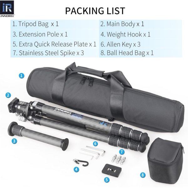 INNOREL カメラ 三脚 カーボン 一眼レフ三脚 25KG最大耐荷重 4段伸縮 18-189CM 九州・福岡レンタル